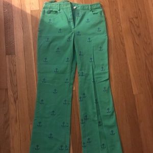 Lilly Pulitzer pants with blue embroidered anchors